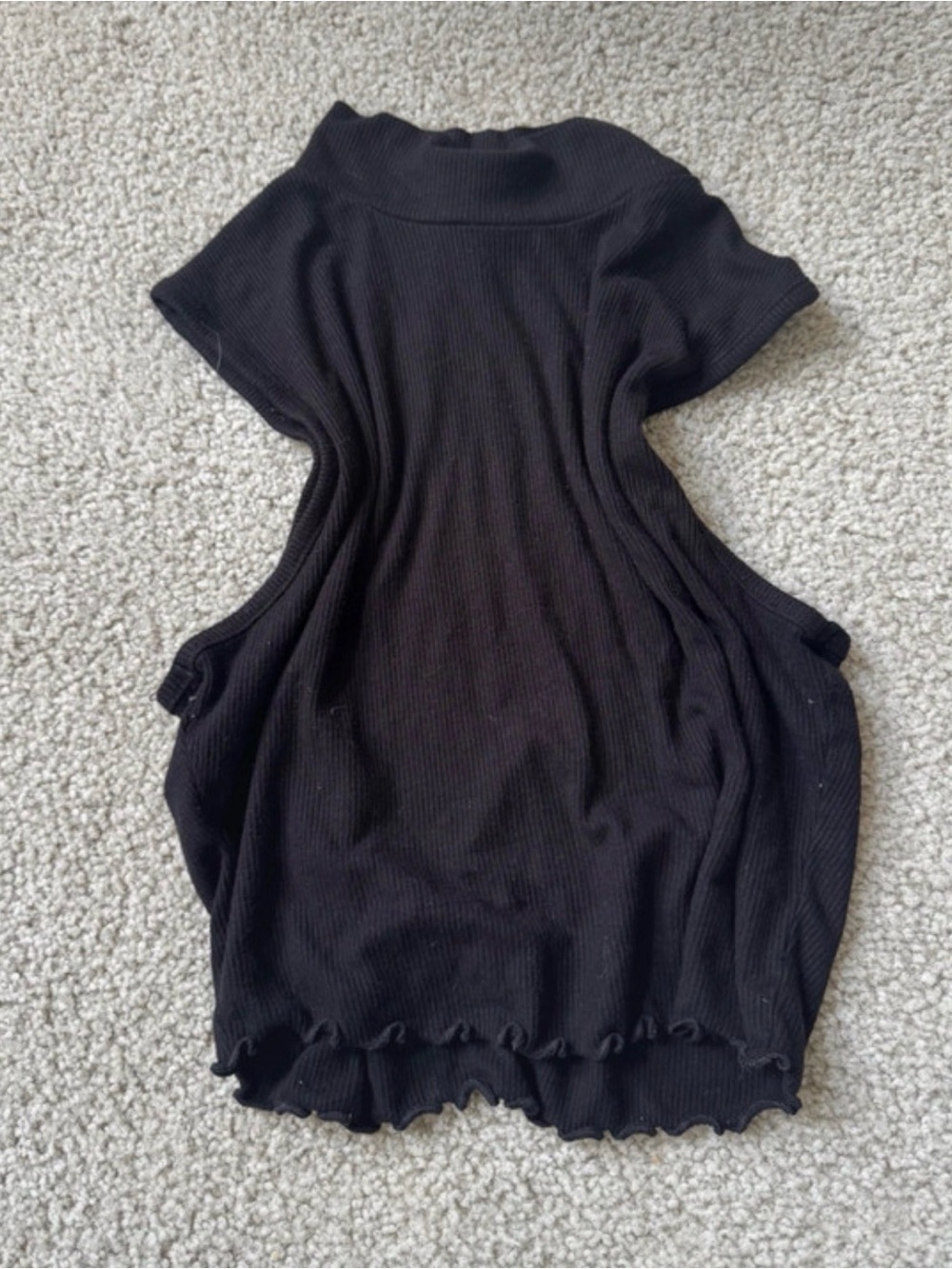 Tilly's Black Ribbed Mock Neck Crop Tank with Lettuce Hem